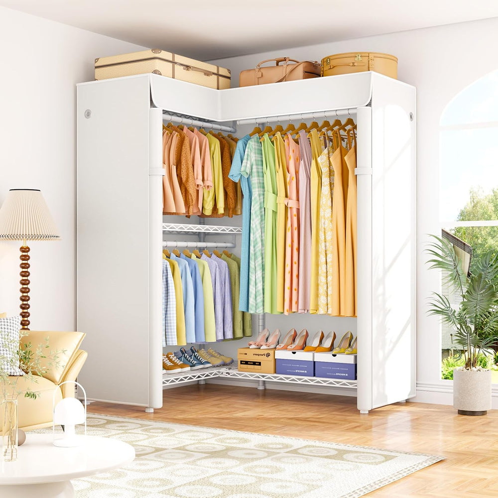 ULIFHOME E15C Garment Rack L Shaped Clothes Rack for Corner，Freestanding Clot...