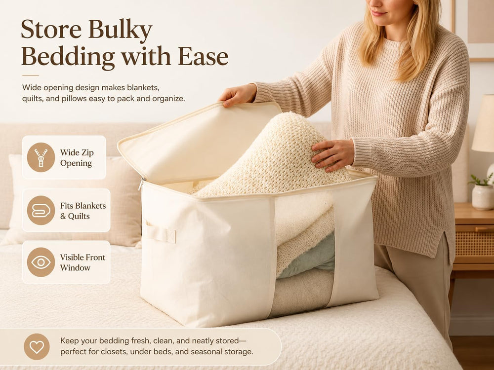 DoYiKe Soft Large Canvas Comforter Storage Bags with Four Carrying Handles an...