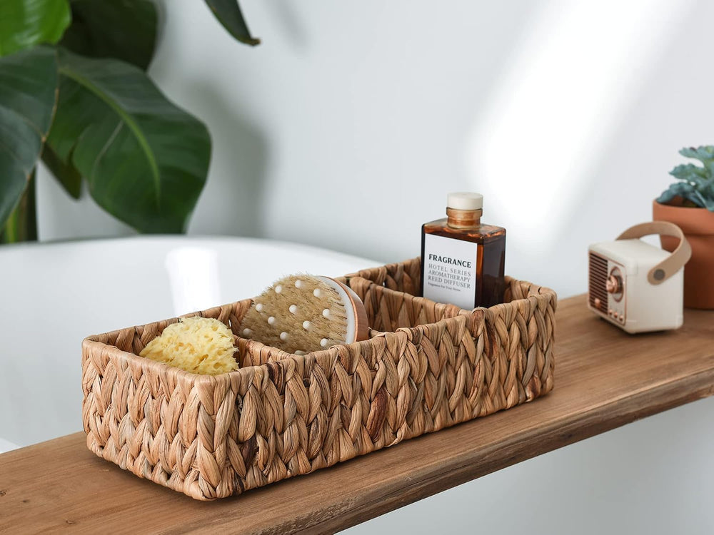 StorageWorks Small Wicker Basket for Organizing with 4-Section, Natural Water...