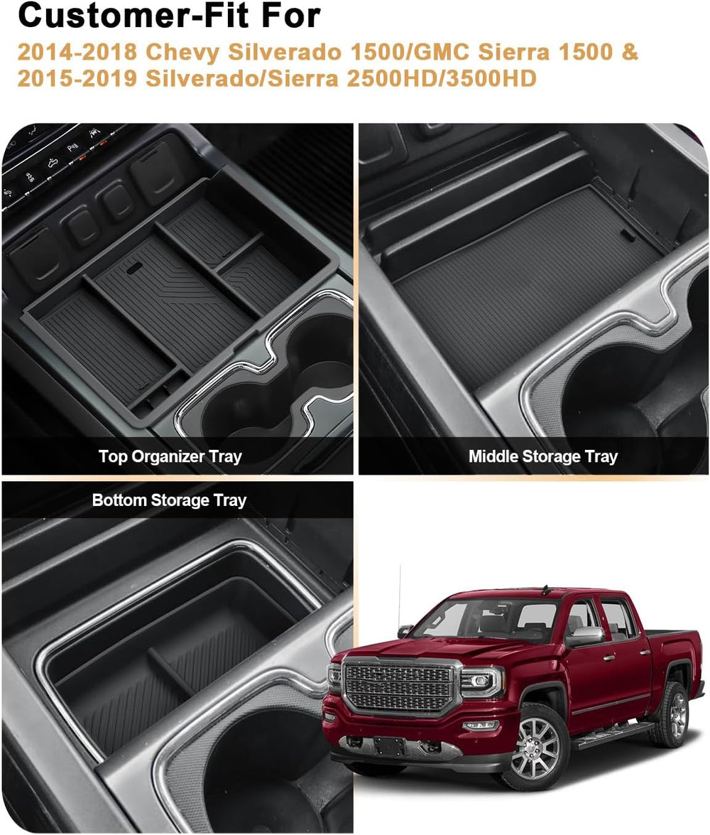 ECOZEN 3 Pcs Center Console Organizer Set For 2014-2018 Silverado/Sierra 1500...