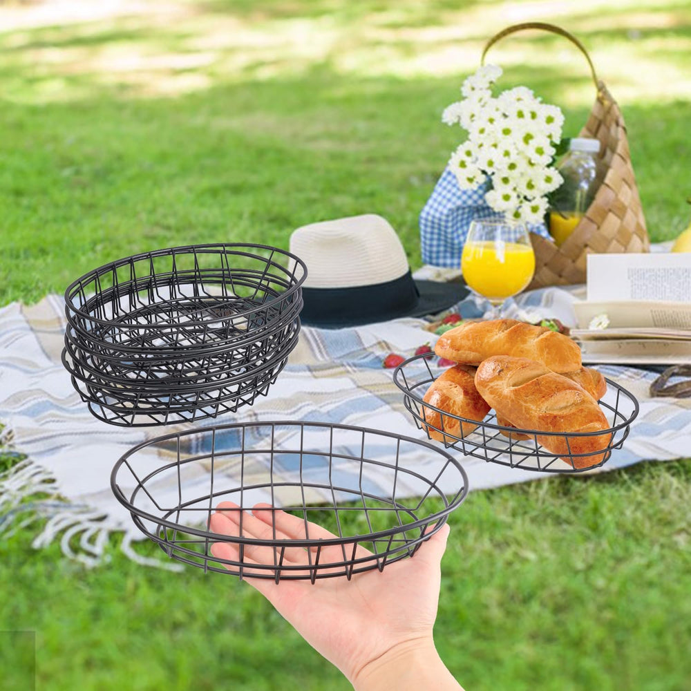 15 Pack Oval Wire Bread Basket, 9.65 x 6.1 x 2.17 Inch Metal Fast Food Basket...