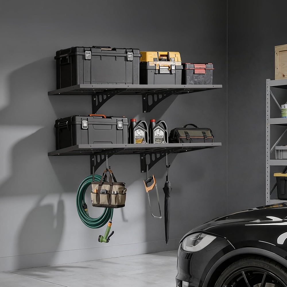 VEVOR 2-Tier Heavy Duty Wall Garage Shelving, 1.64 x 4 ft Steel Wall Mounted ...