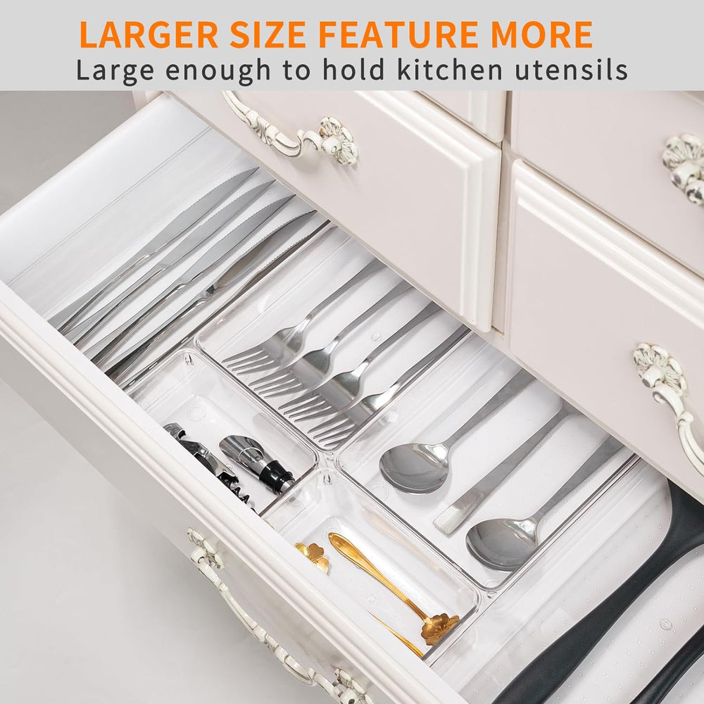 12 Pack Large Clear Plastic Drawer Organizer Trays | MULTI-USE Acrylic Drawer...