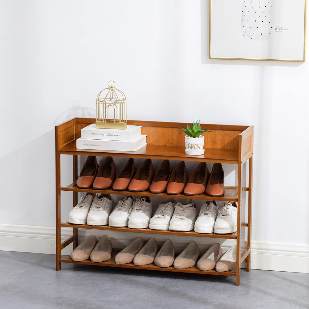 SOBIBO Bamboo Shoe Rack for Closet, 4-Tier Shoe Organizer, Brown, 31.5''