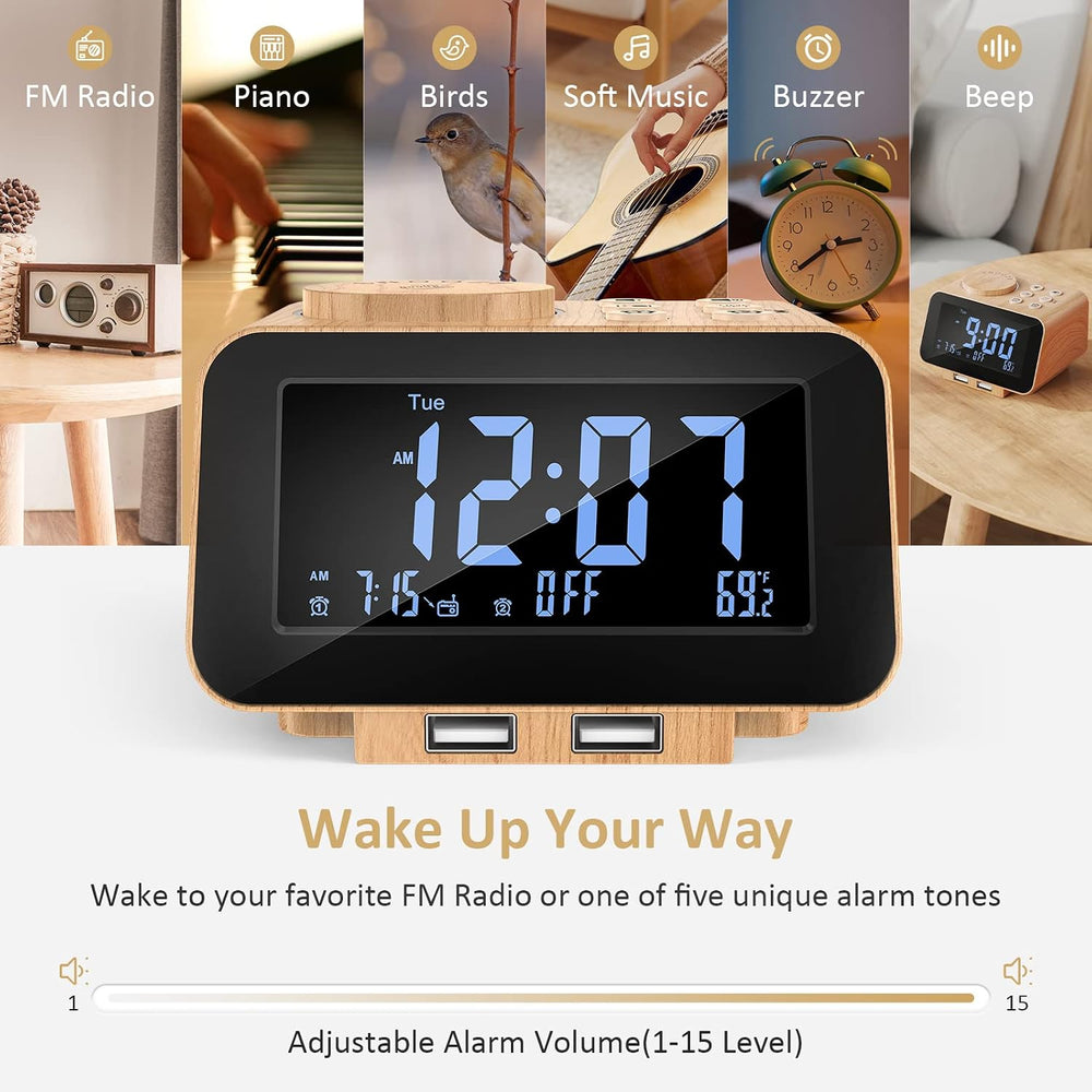 uscce Digital Dual Alarm Clock Radio for Bedrooms with Weekday/Weekend Mode