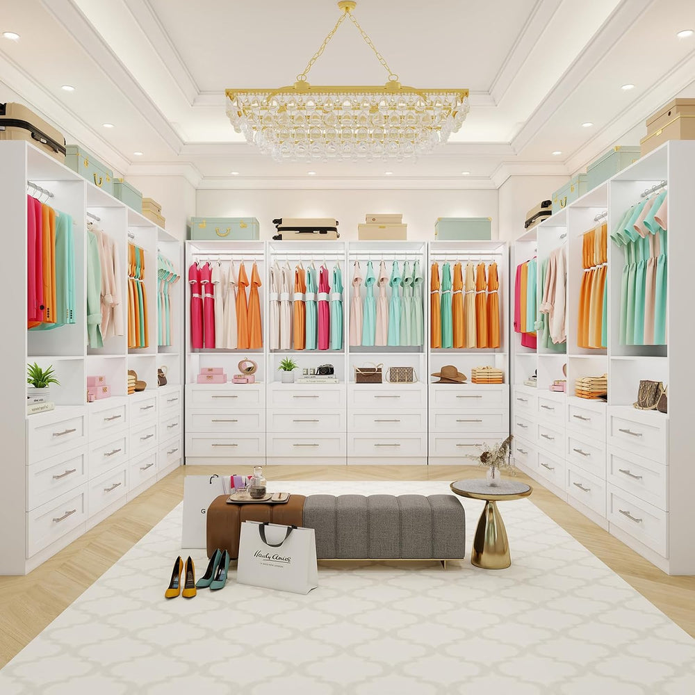 Closet System with 4 Sets, 8FT-21FT Custom Closet System with 9 Drawers for W...