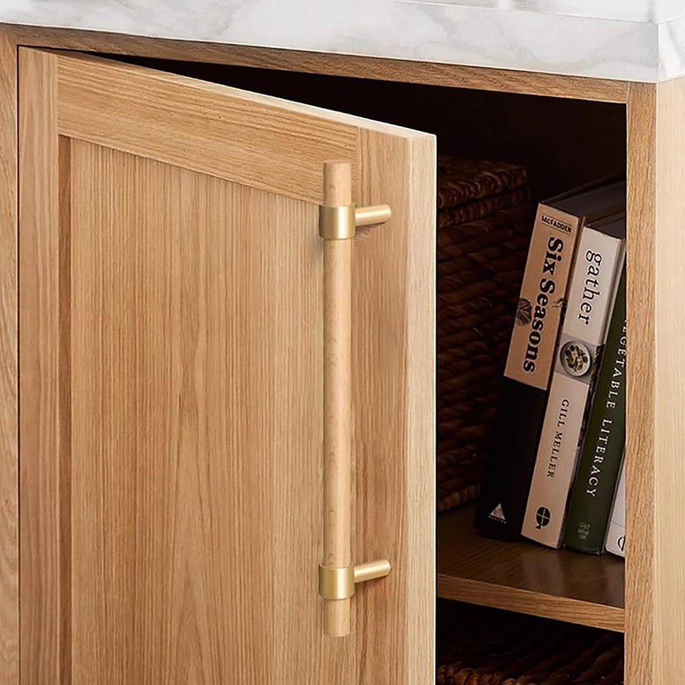 Adjustable Drawer Pulls Natural Wood and Brass Cabinet Handles for Kitchen Cu...