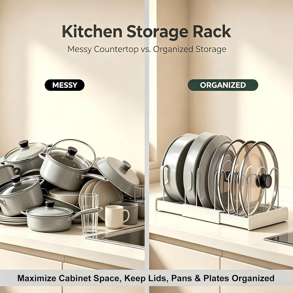 Expandable Kitchen Pot & Pan Lid Storage Rack 2 Pack, Adjustable Divider ...