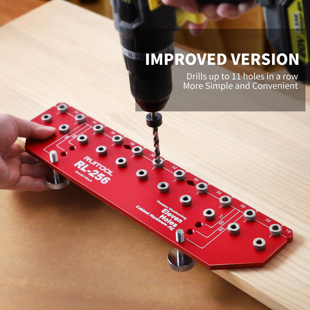RUITOOL Shelf Pin Jig, 11-Hole Aluminum Shelf Hole Jig with Built-in Clamp