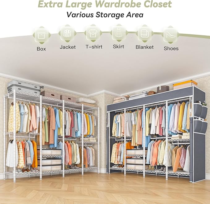 Raybee Clothes Rack with Cover, 1150LBS Heavy Duty Clothing Rack
