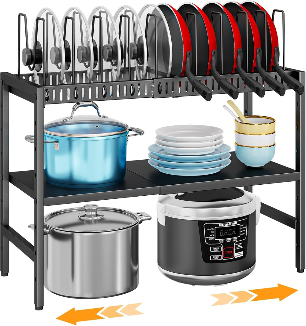 2-Tier Pots and Pans Organizer Under Cabinet,Expandable Pots Lid Organizers I...