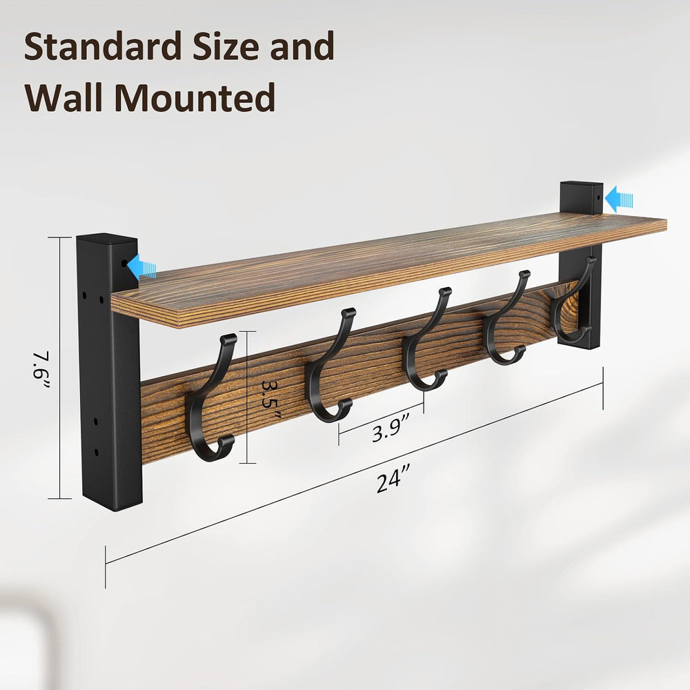 Optish Coat Rack Wall Mount with Shelf, 24 Inch Coat Hanger Walls Mounted, Ha...