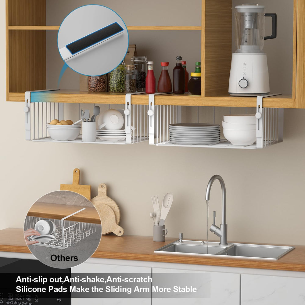 AmonHouseware 2Pack Under Shelf Basket Storage,Adjustable Hanging,White