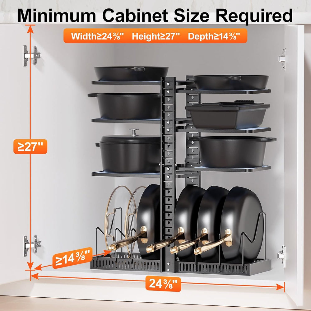 LAMU Pots and Pans Organizer under Cabinet, Kitchen Storage Rack, Black