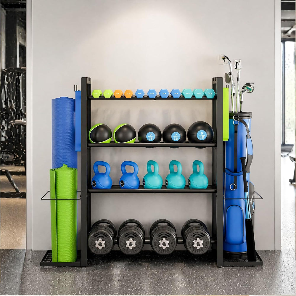 4-Tier Dumbbell Rack with Yoga Mat Holder, Home Gym Weight Rack