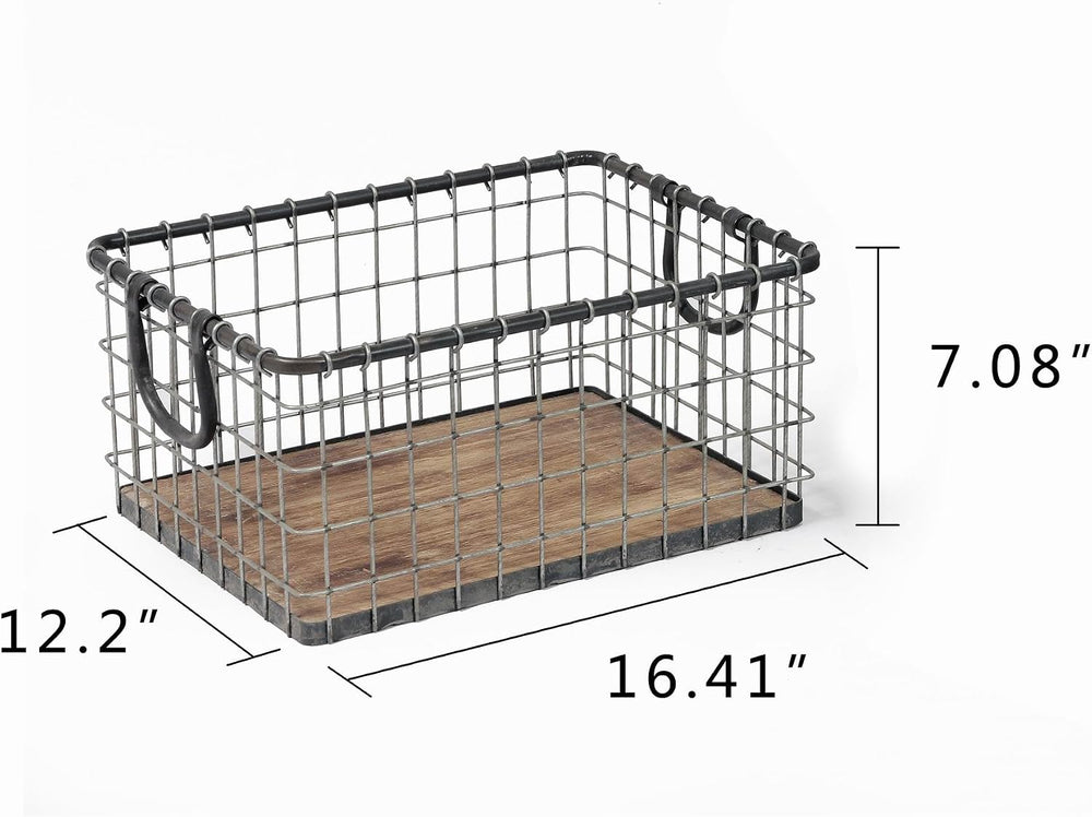 16" Wide Rectangular Sturdy Hand Welded Farmhouse Metal Wire Basket with...