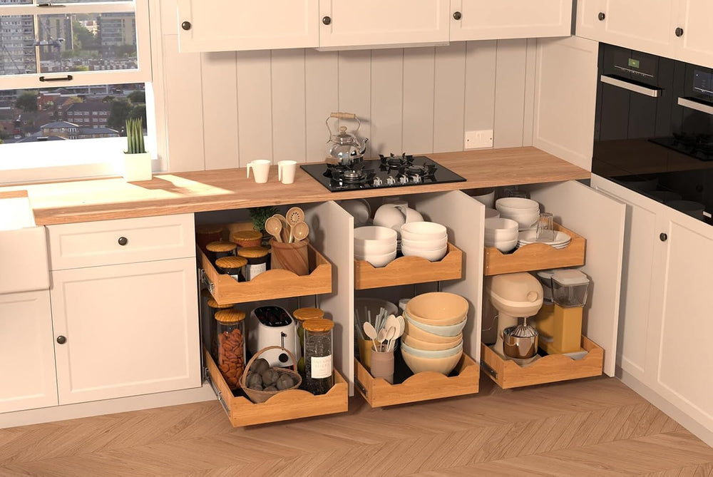 OCG 2 Tier Pull Out Cabinet Organizer (20"W x 21"D), Heavy-Duty Sli...