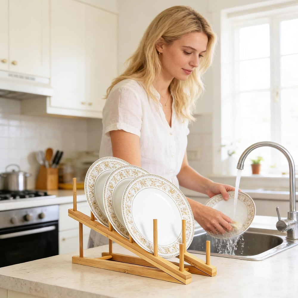 8 Pack Dish Rack Bamboo Drying Rack Wooden Plate Dish Rack Cabinet Organizer ...