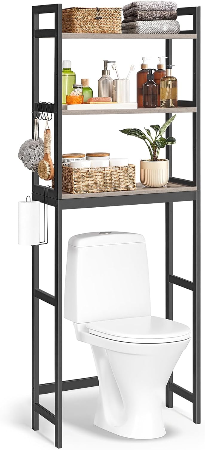 SONGMICS 3-Tier Bamboo Over The Toilet Storage, Adjustable Shelf, 66.9'&#...