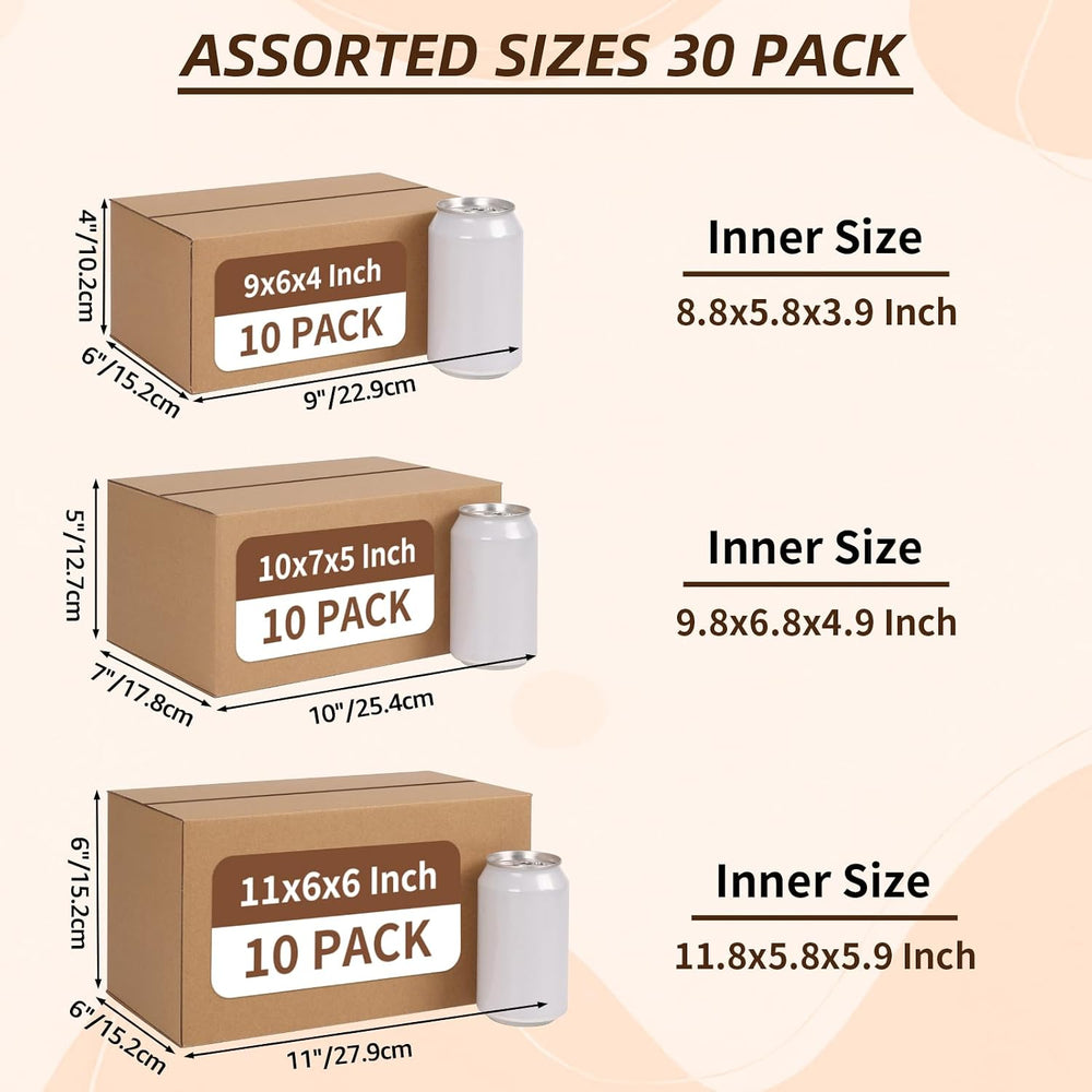 ZBEIVAN Shipping Boxes Mailers Assorted Sizes 11x6x6, 10x7x5, 9x6x4 inches Co...