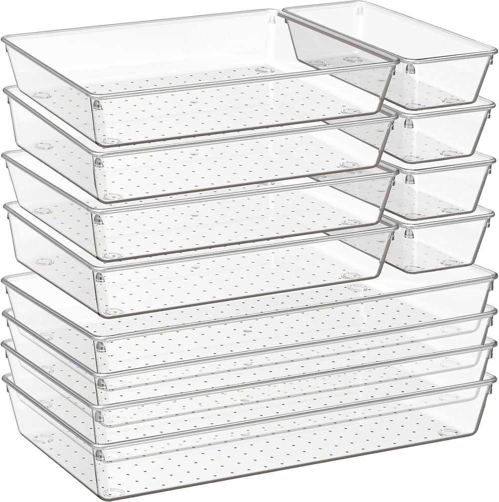 12 Pack Large Clear Plastic Drawer Organizer Trays | MULTI-USE Acrylic Drawer...