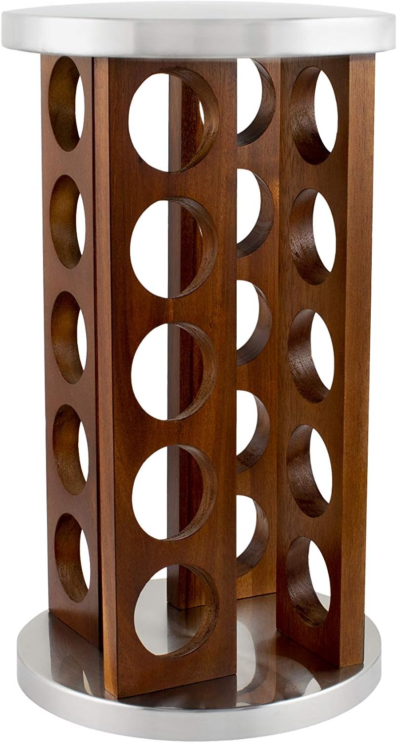 Orii 20 Jar Rotating Dark Acacia Wood Spice Rack with Spices Included & 5...