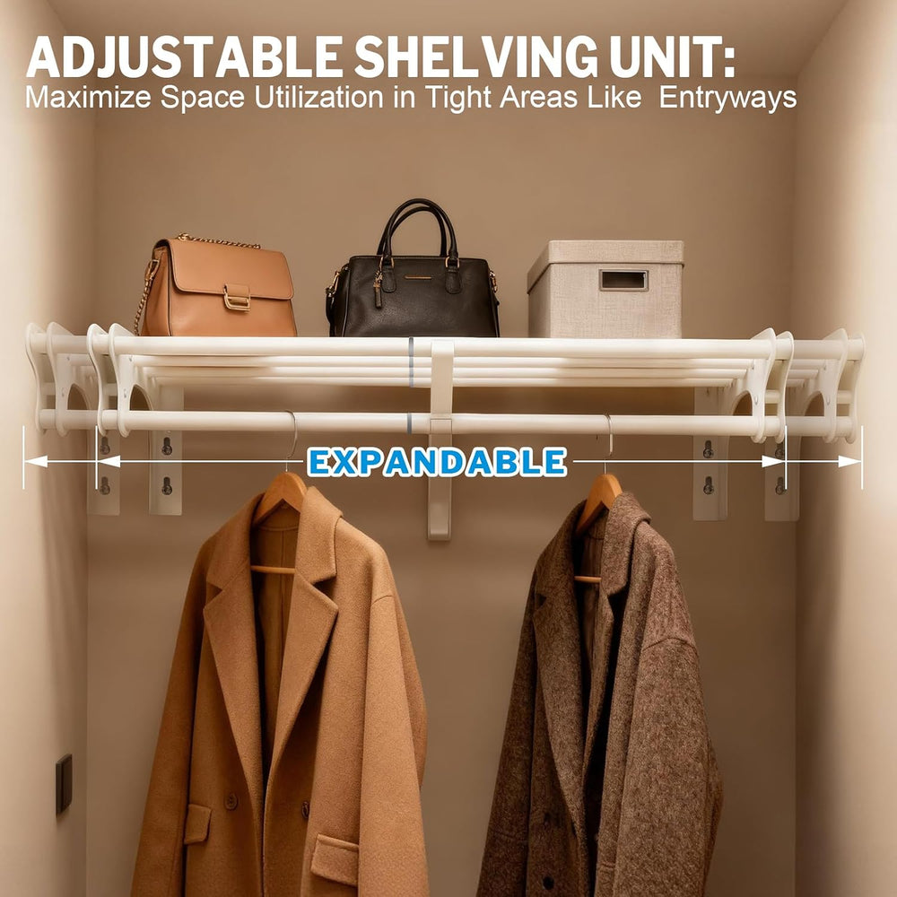 Steel Closet Shelf with Hanging Rod, 40-73'' Expandable Closet Shelves
