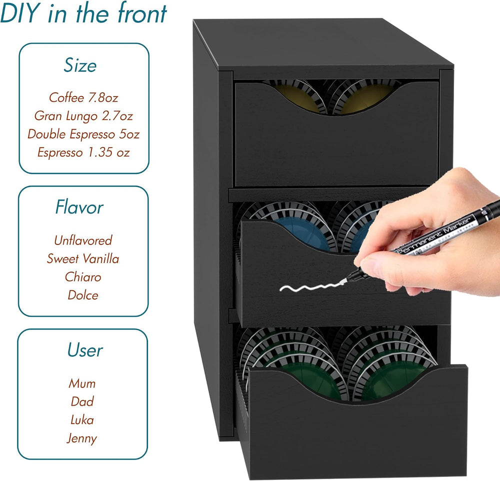 Coffee Pod Drawer Holder,Capsule Storage Organizer,3-Tier,6-Slot,Black