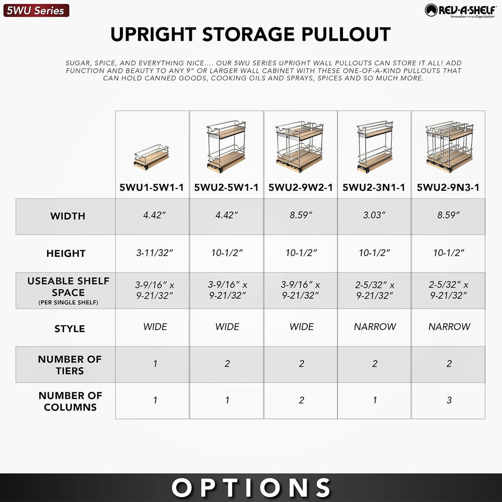 Rev-A-Shelf Narrow 5"W Pullout Upright Organizer for Cabinets