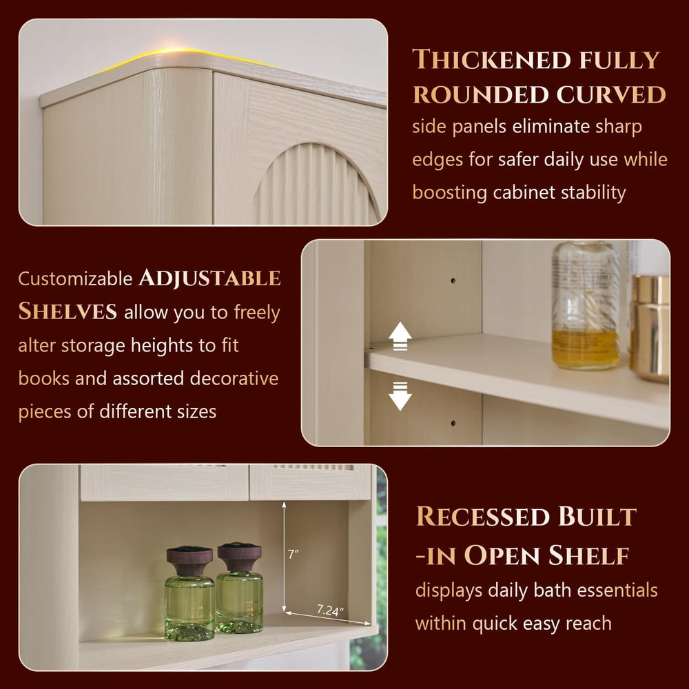 Bathroom Fluted Arched Wall Cabinet, 23.6''W Wood Medicine Cabinet, C...