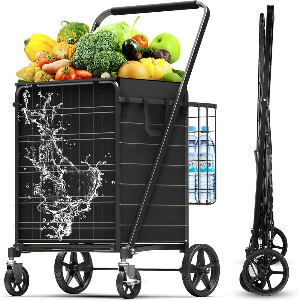 5.0 Cu Ft Folding Shopping Cart with 360° Braked Swivel Wheels