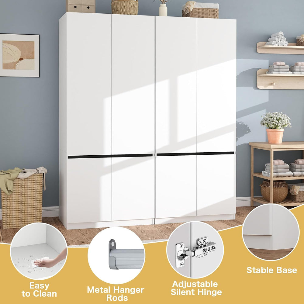 White Armoire Wardrobe Closet with 4 Doors: 75" H x 63" W