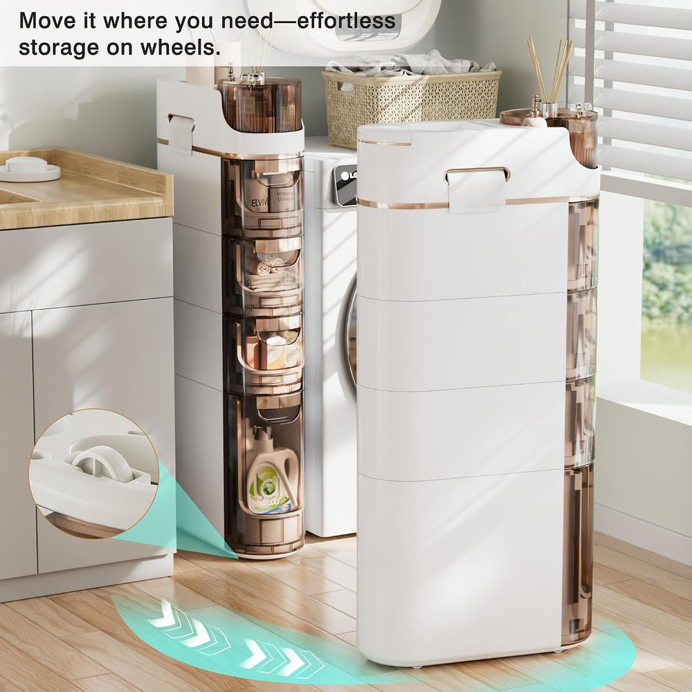 VECELO 4-Tier Slim Bathroom Storage Cabinet with Wheels, Skinny Bathroom Stor...