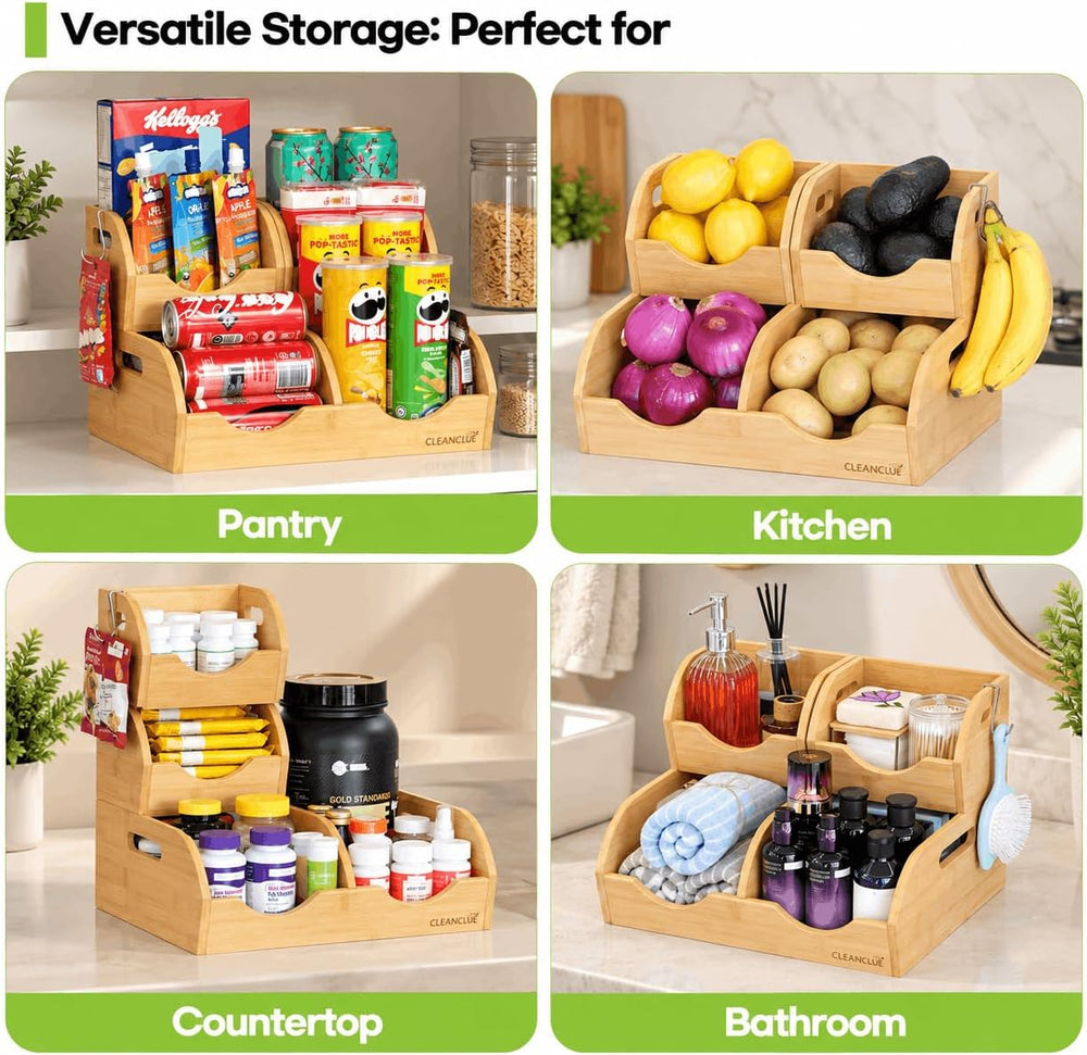 Potato and Onion Storage Bin, Stackable Bamboo Pantry Storage Organizer