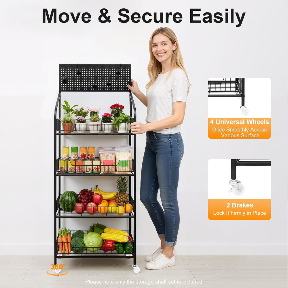 4 Tier Snack Rack Display Stand, Metal Retail Display Rack with Wheels and 5 ...