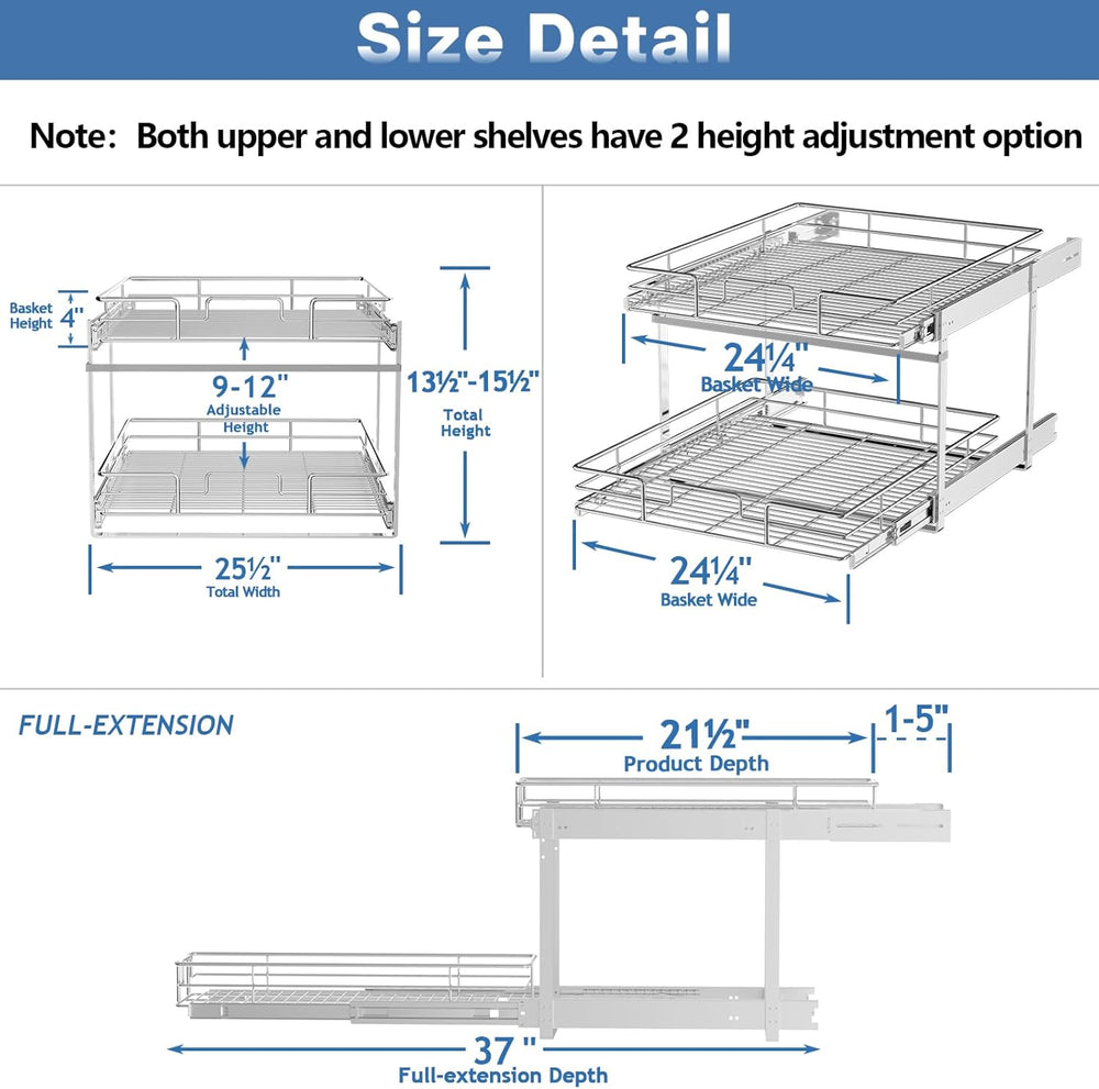 ROOMTEC Individual Pull Out Cabinet Organizer (25½"W x 21½"D), 2 Ti...