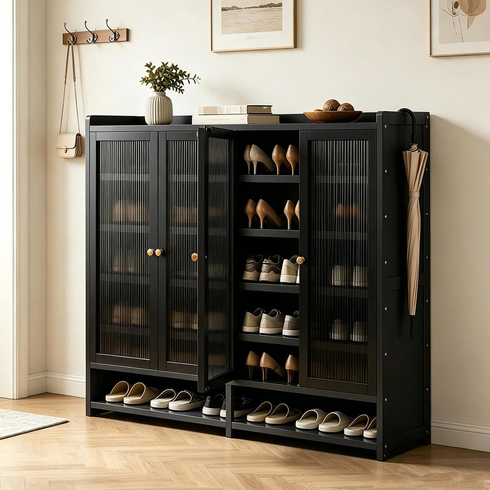7 Tier Bamboo Shoe Cabinet - Shoe Storage Cabinet with Doors, 35-40 Pairs Bam...