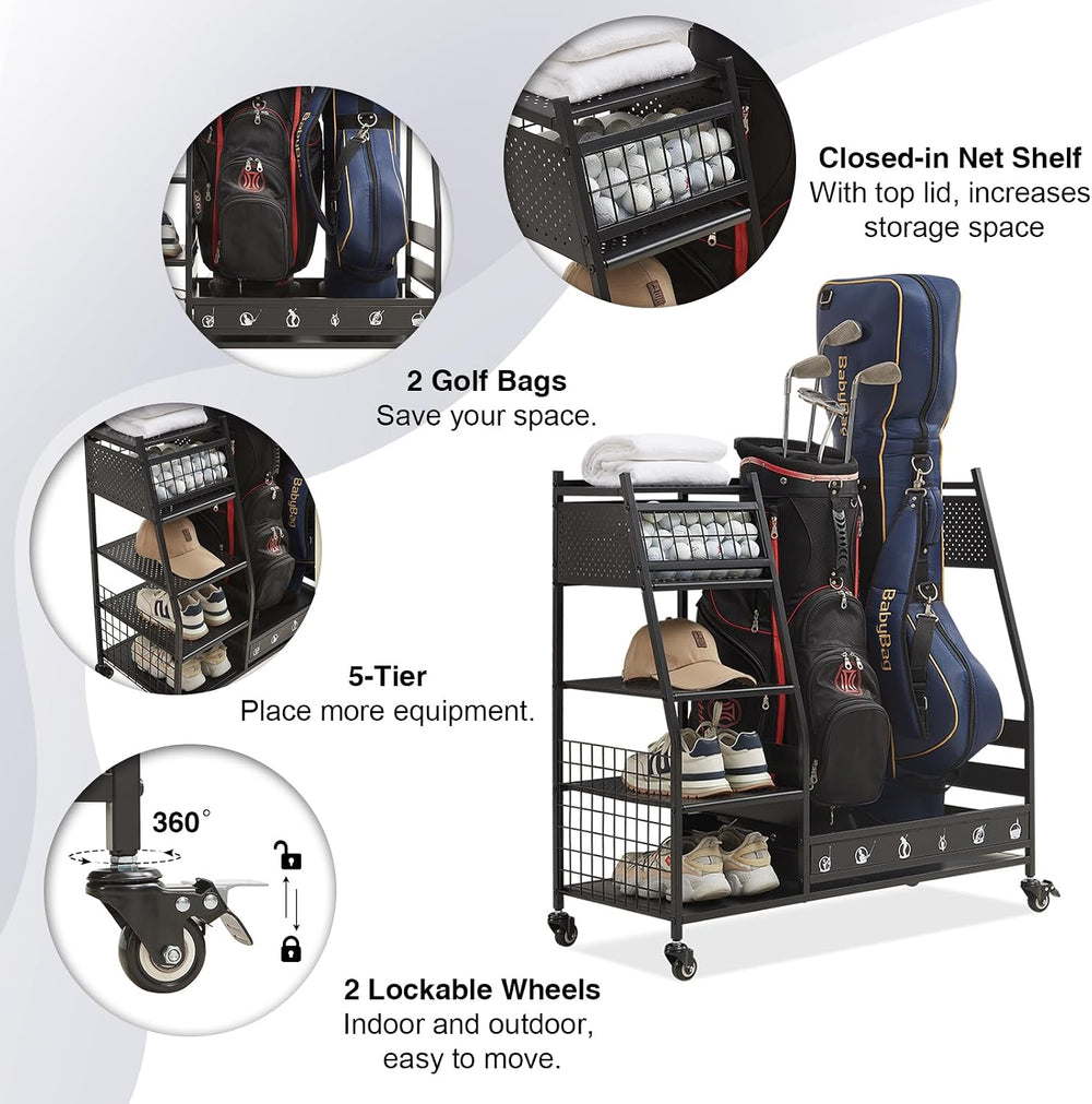 Lauren&Harold Golf Bag Organizer Garage Storage, Golf Storage Rack Stand ...