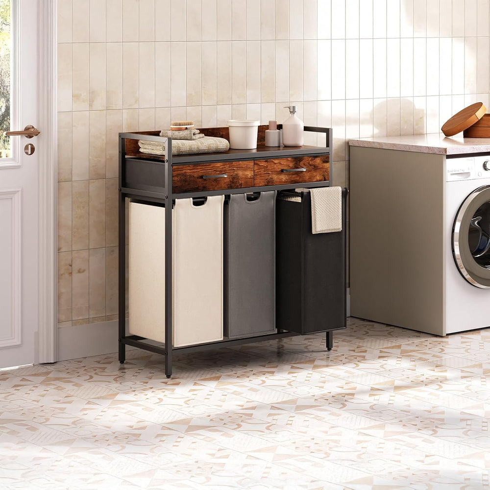 Herture Laundry Sorter 3 Section Laundry Hamper with Shelf, Durable 3 Section...