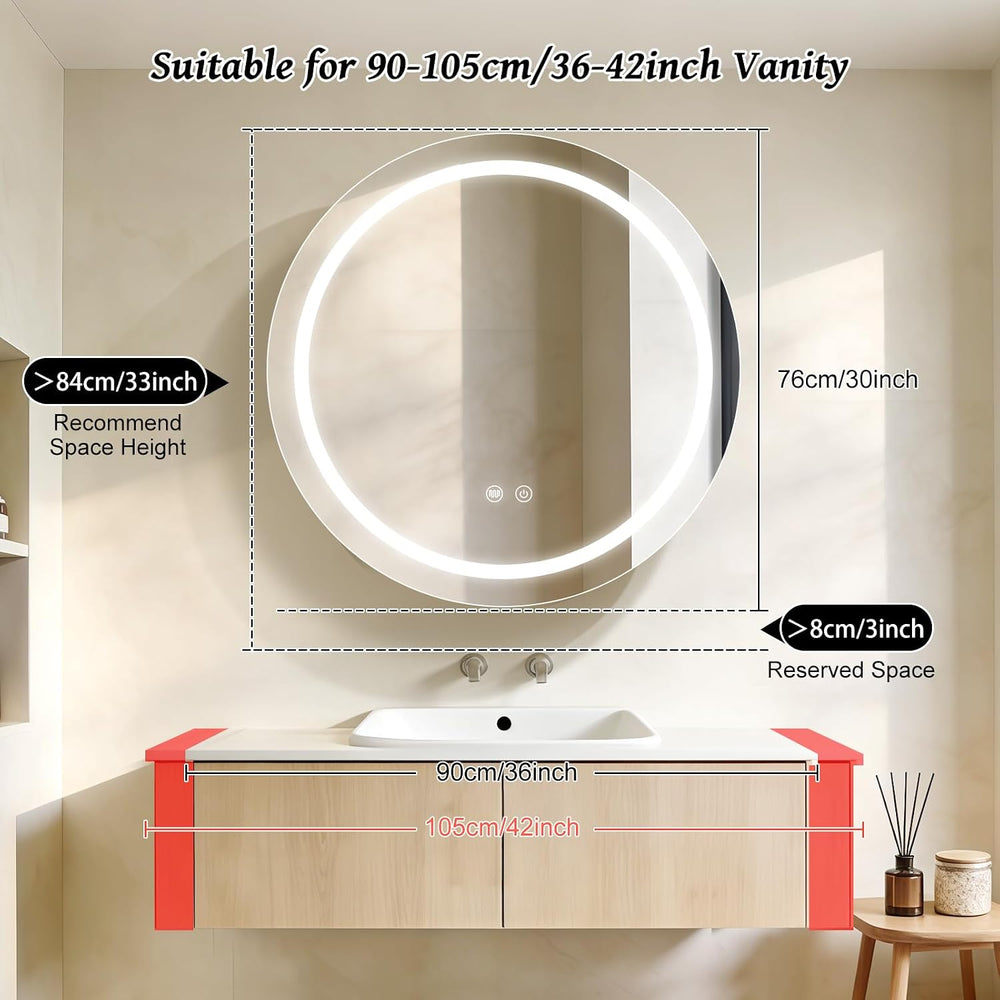 30 inch Round Medicine Cabinet with Lights,Led Medicine Cabinet with Defogger...