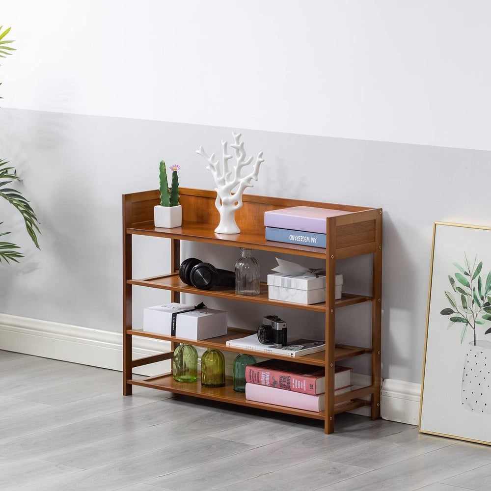 SOBIBO Bamboo Shoe Rack for Closet, 4-Tier Shoe Organizer, Brown, 31.5''