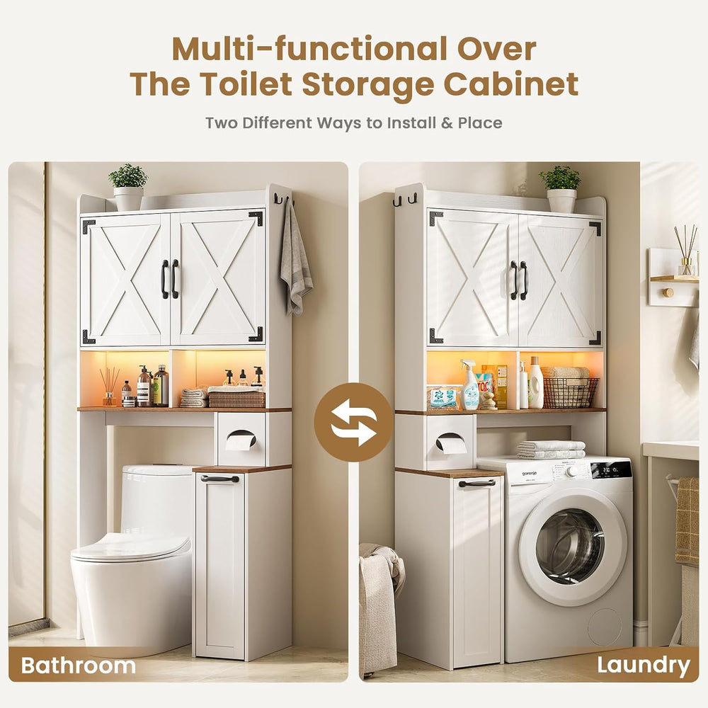 67''H Over the Toilet Storage Cabinet with LED Lights, White