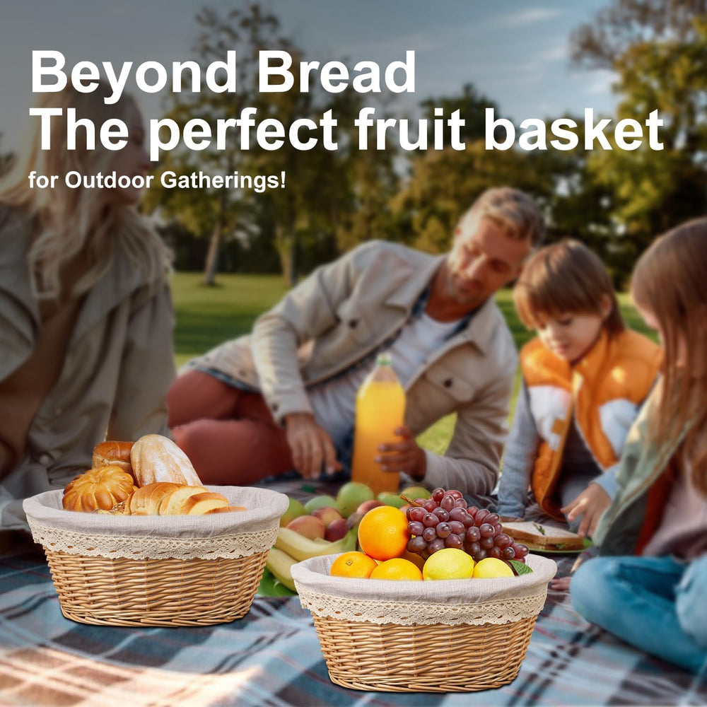 2 Pack 12 Inch Oval Wicker Bread Basket, Elegant Woven Wicker Bread Baskets f...