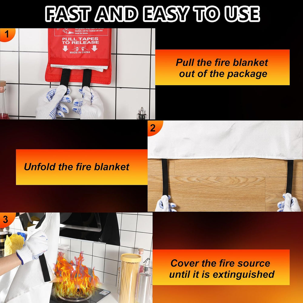 Macarrie 10 Pack Emergency Fire Blanket Bulk with Hooks and Gloves 40'...