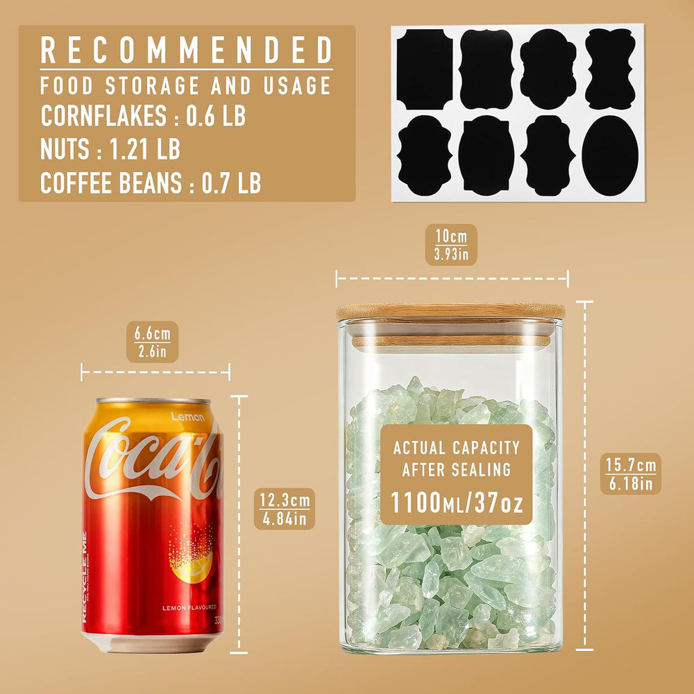 D2scrma 37oz/1.2Qt/1100ml Square Glass Storage Containers with Lids 4-Pack