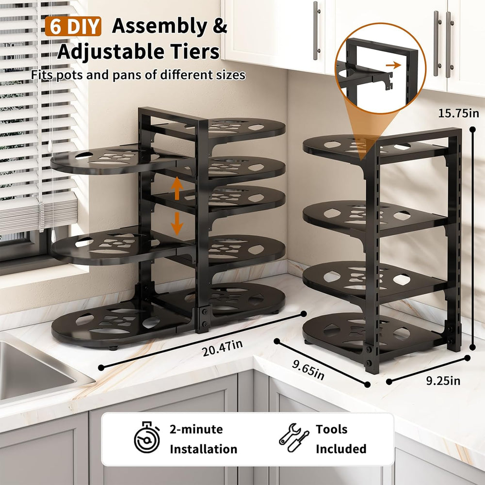 Adjustable Heavy Duty Pots and Pans Organizer Under Cabinet, 8-Tier Pot and P...