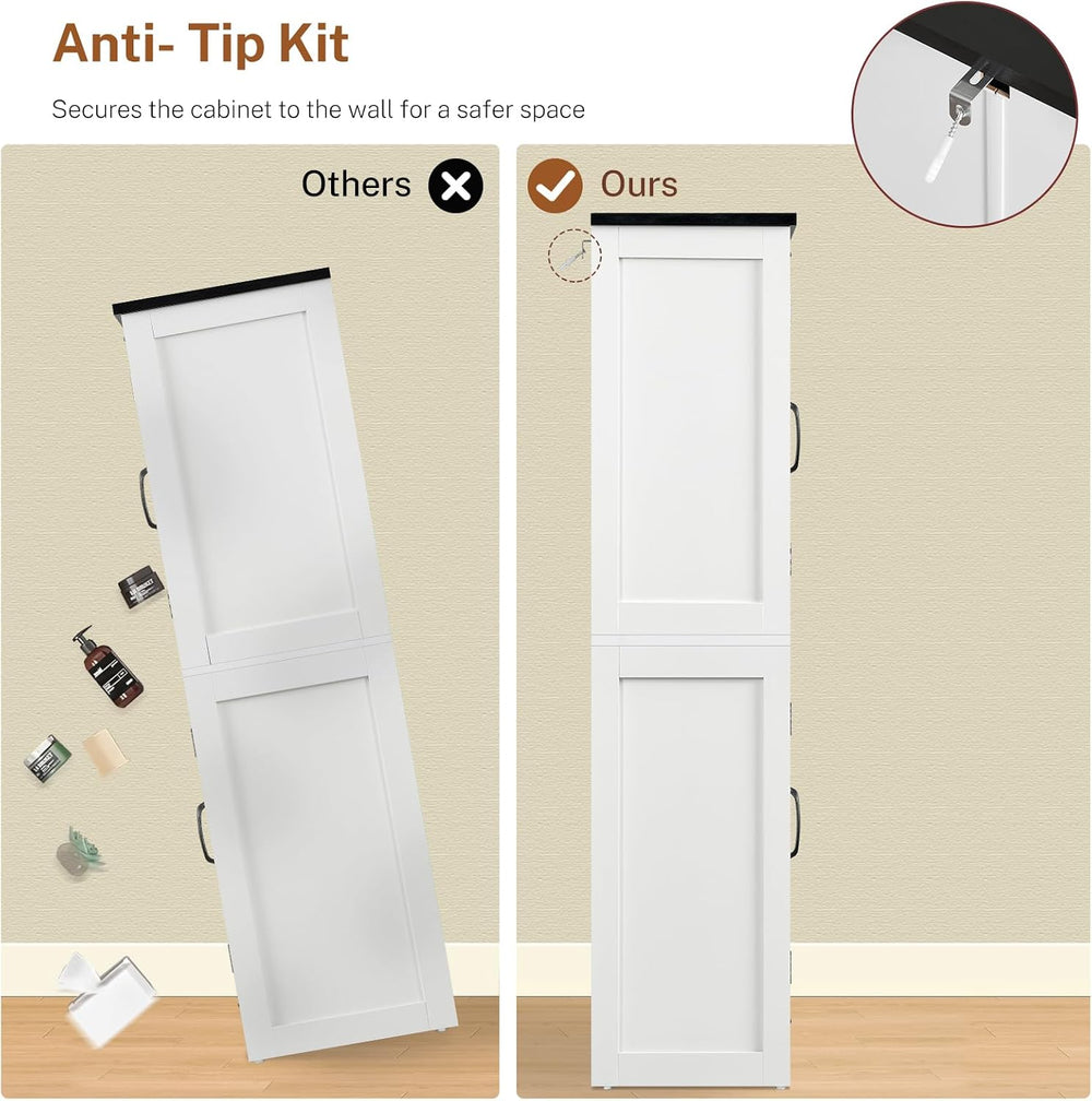 58.5" H Storage Cabinet, Farmhouse Kitchen Pantry Cabinet with 4 Doors