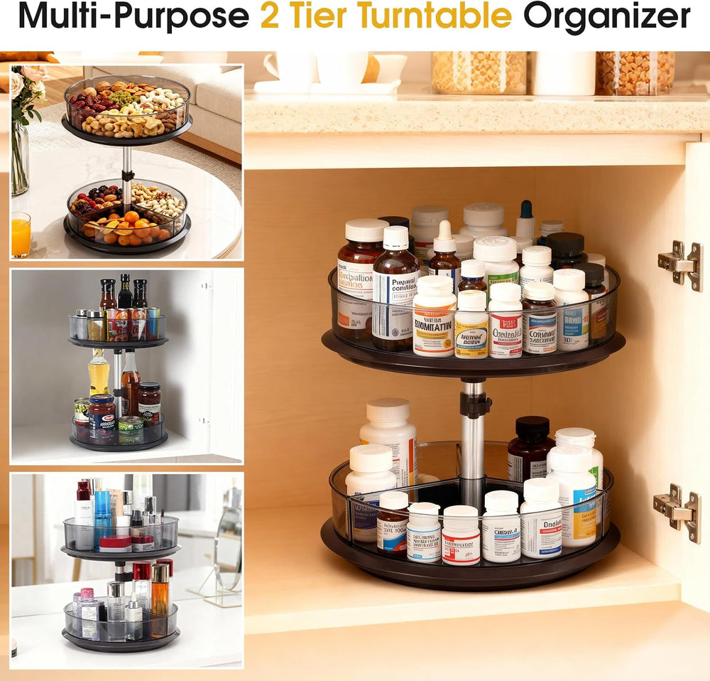 2 Tier Medicine Cabinet Organizer, Rotary Turntable Organizer for Medicine an...