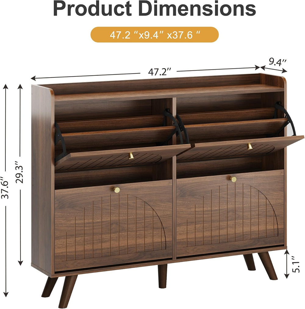 Decofy 47.2” Shoe Cabinet with 4 flip-Down Drawers, Three Adjustable Levels, ...