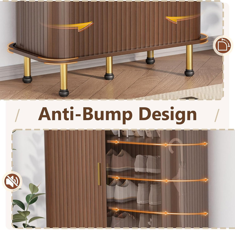 YOLENY Shoe Storage Cabinet with Sliding Doors, 6-Tier Entryway Shoe Rack